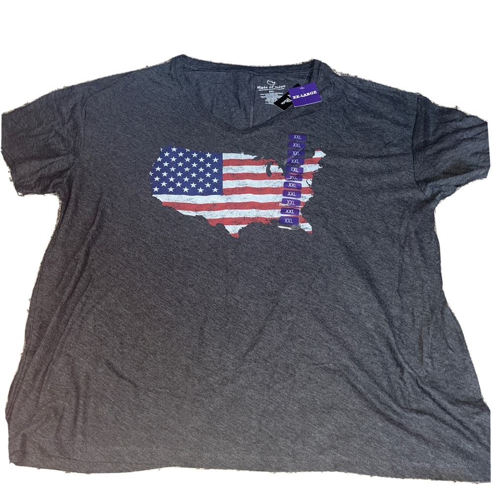 State of Mine Womens USA America T-Shirt Gray Charcoal 4th of July